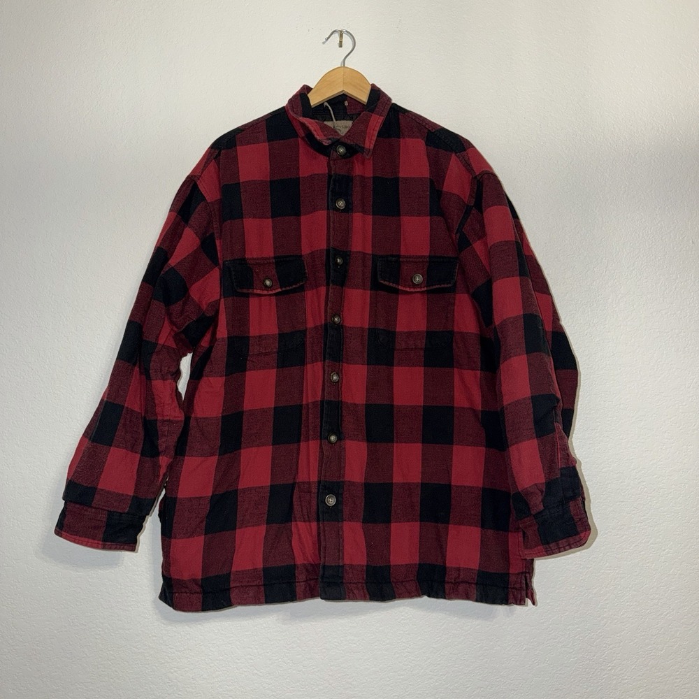 Vintage St Johns Bay XL Buffalo Plaid Flannel Shirt Jacket Quilted Lined
